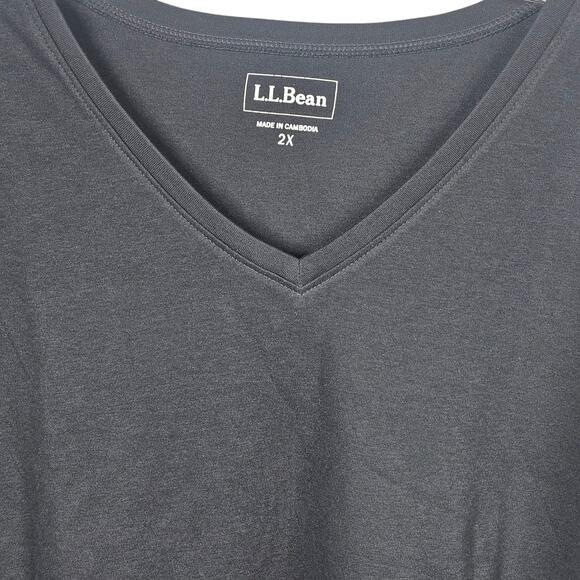 LL Bean Short Sleeve 100% Cotton Black V-Neck Tee Shirt Plus Size 2X - Picture 3 of 8